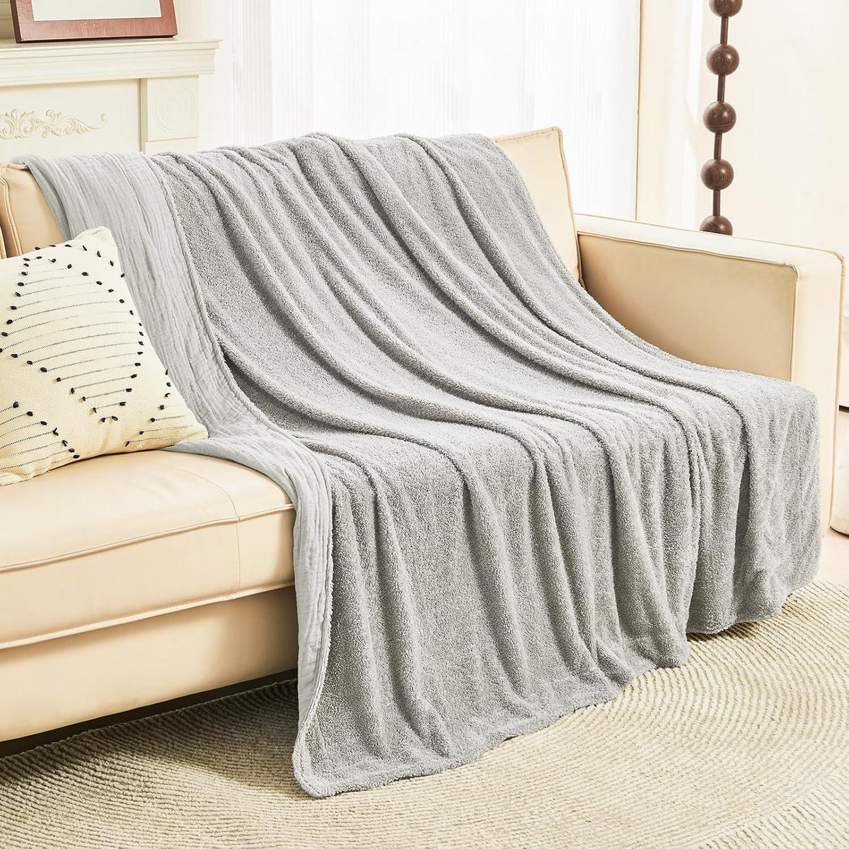 Musselin Baumwolle Fleece Decke 150x200 cm Grau