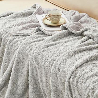 Musselin Baumwolle Fleece Decke 150x200 cm Grau