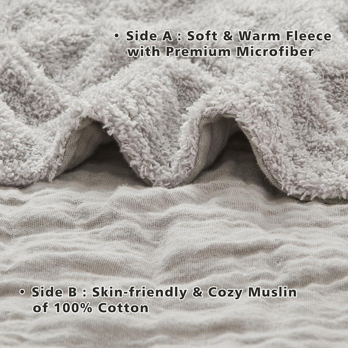 Musselin Baumwolle & Fleece Decke 200x230 cm Grau