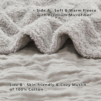 Musselin Baumwolle & Fleece Decke 200x230 cm Grau