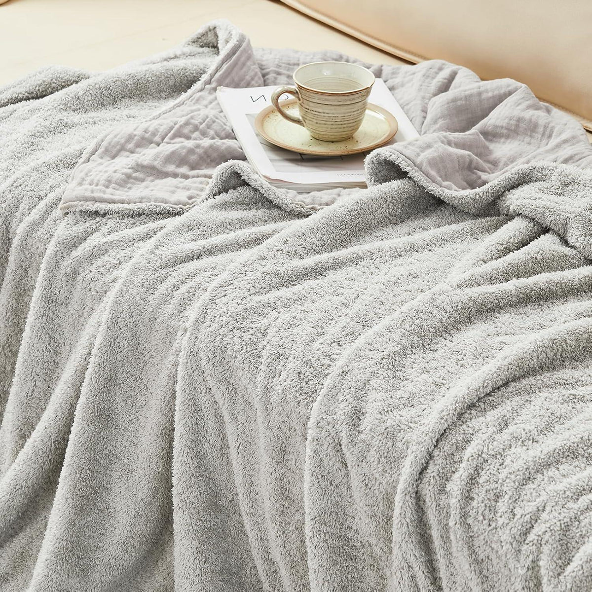 Musselin Baumwolle & Fleece Decke 200x230 cm Grau