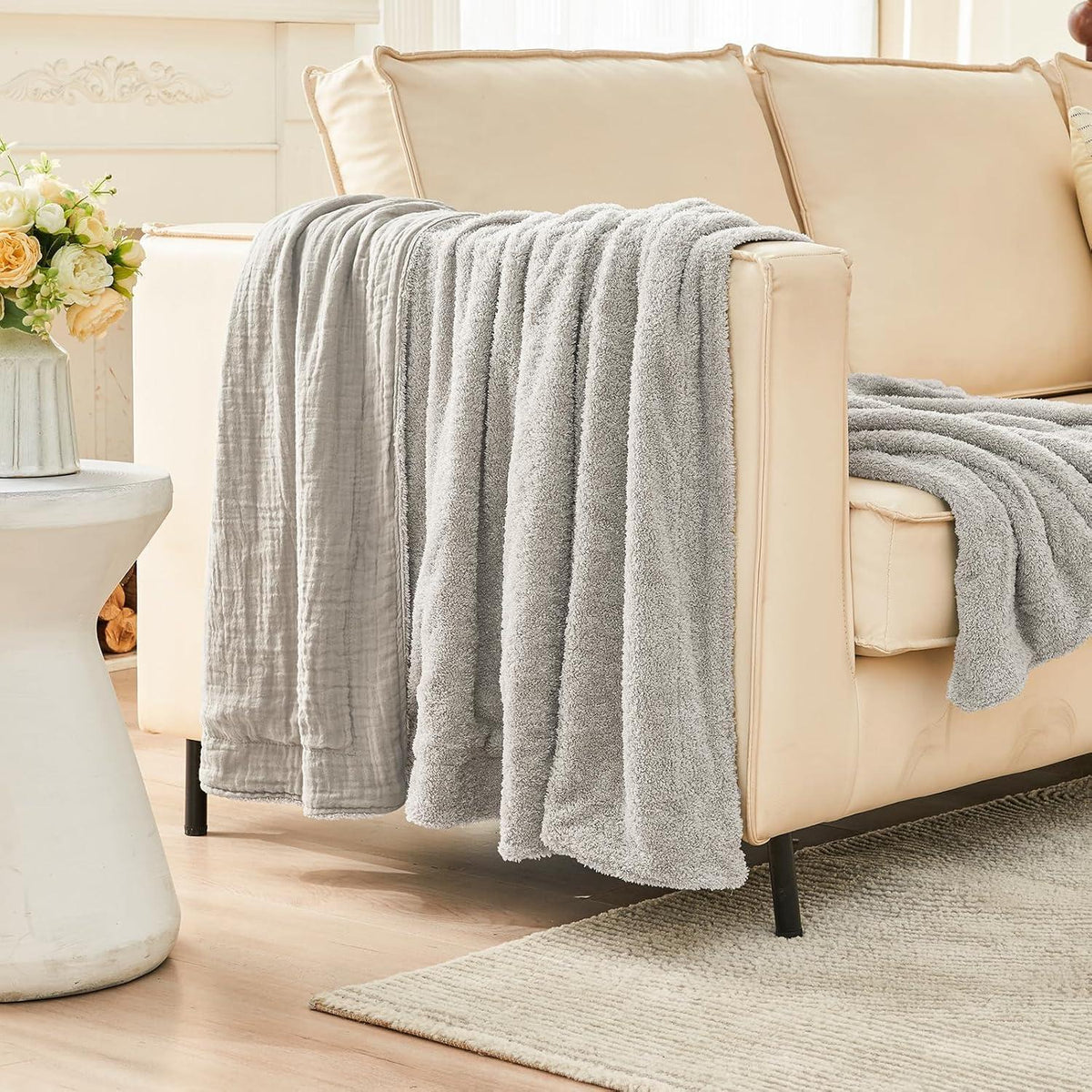 Musselin Baumwolle & Fleece Decke 200x230 cm Grau