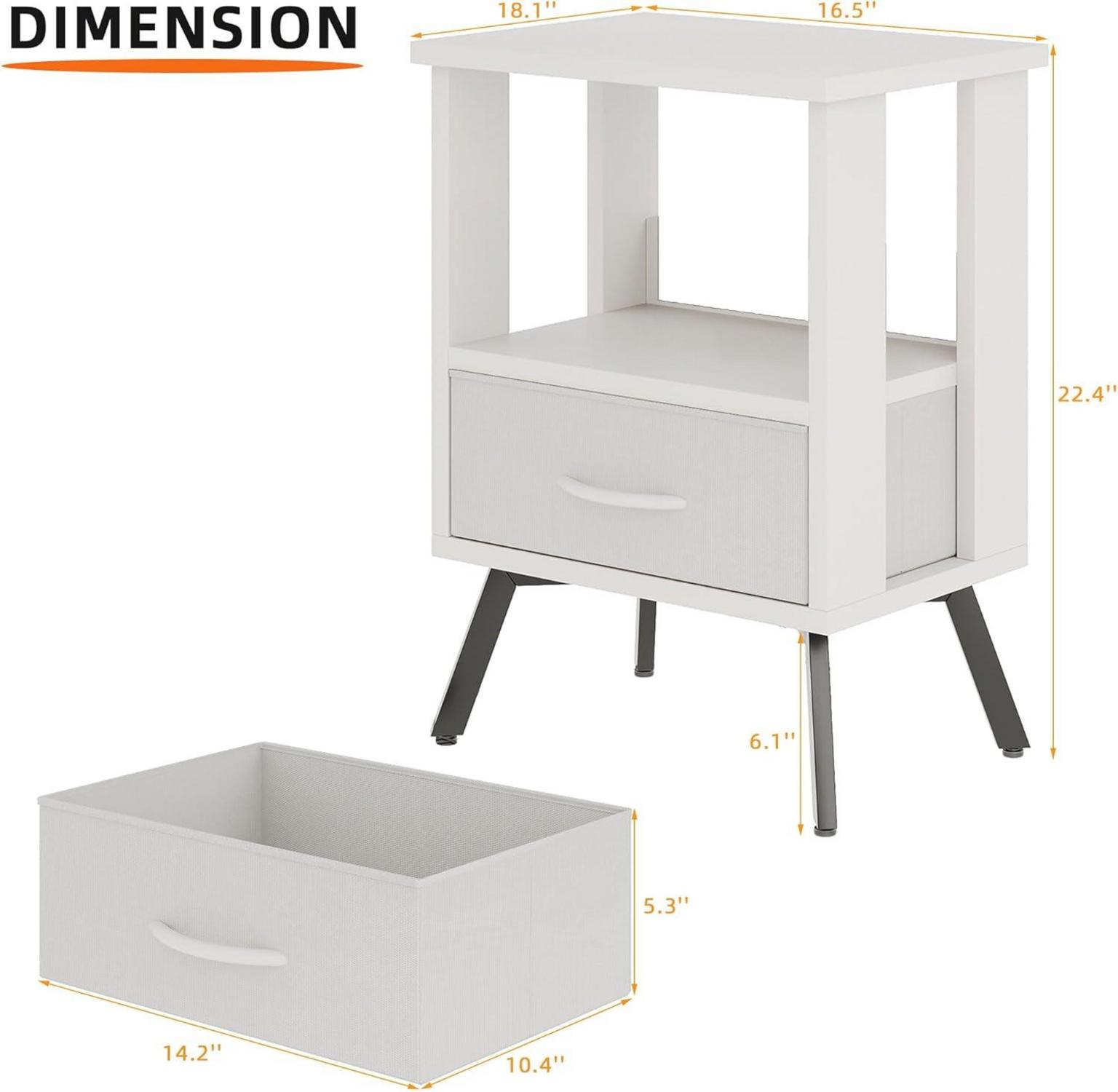 Nachttisch mit Schubladen und Stoff - Weiß - Wohnzimmer & Schlafzimmer