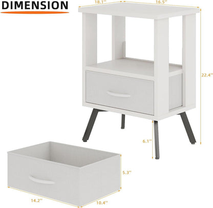 Nachttisch mit Schubladen und Stoff - Weiß - Wohnzimmer & Schlafzimmer