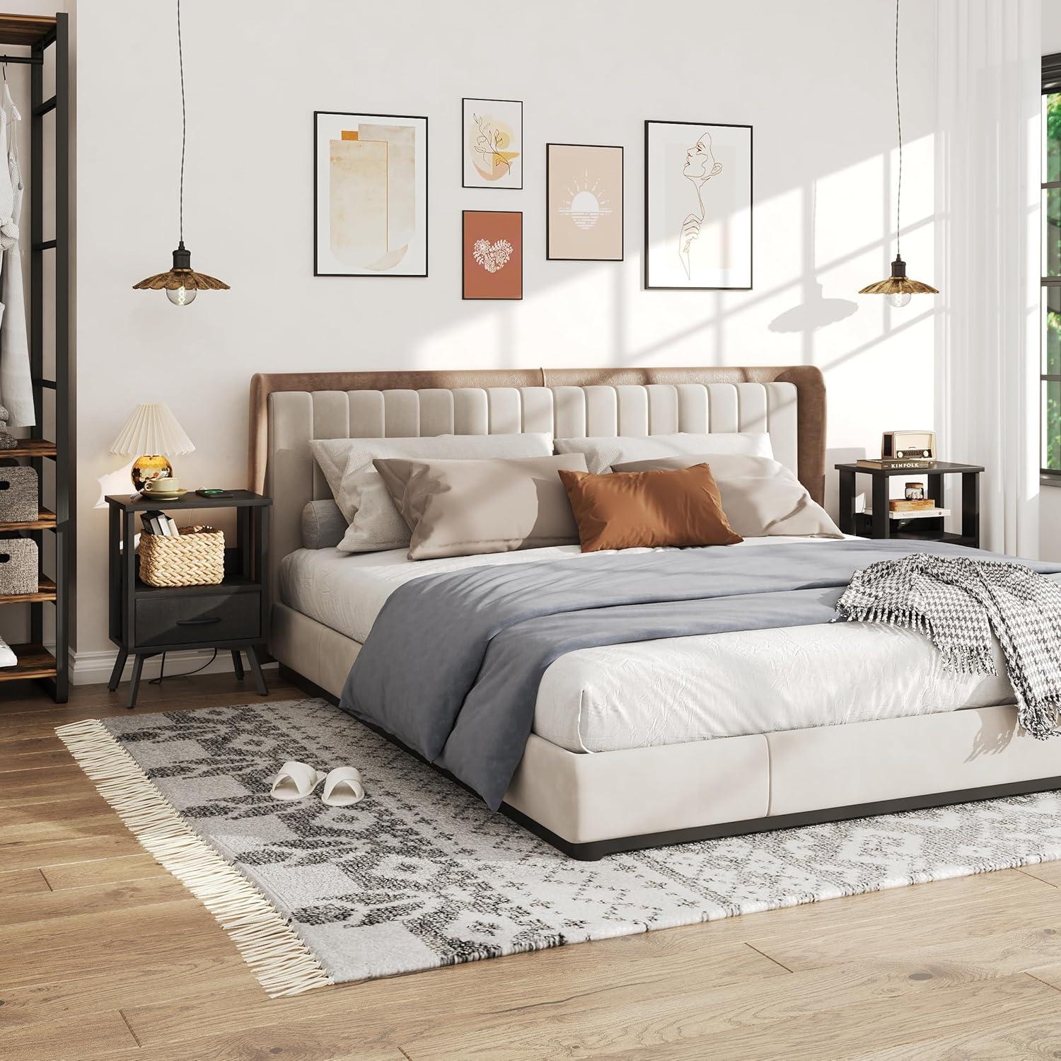 Schwarzer Beistelltisch mit Stoffschublade und offenem Regal - Modernes Design