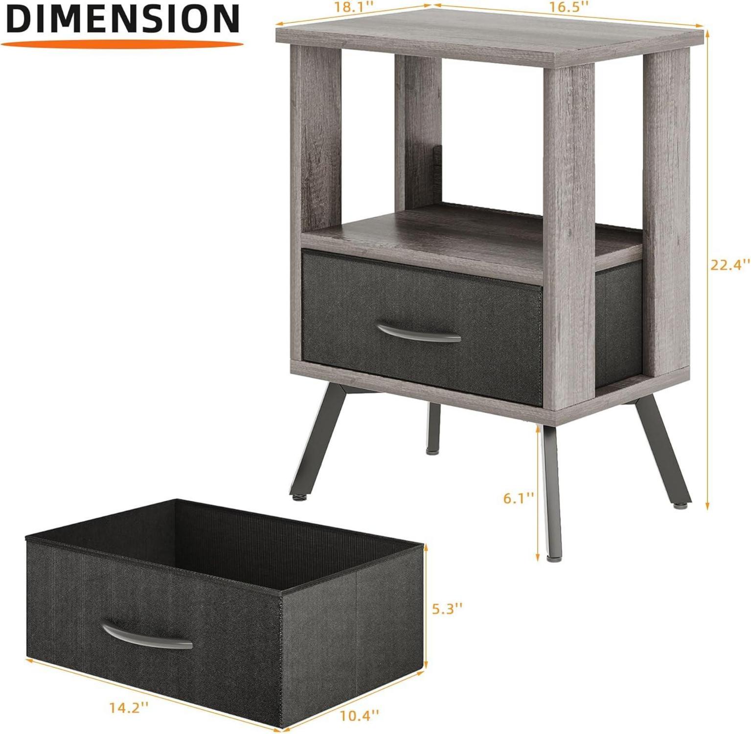 Nachttisch mit Schubladen Stoff Beistelltisch Wohnzimmer Schlafzimmer