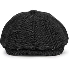 Newsboy Mütze 8-Panel Fischgräten Tweed Retro Gatsby Cap Schwarz