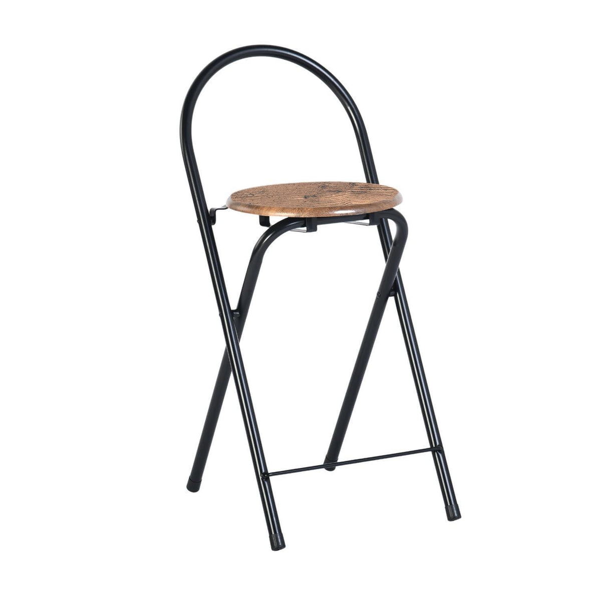 Klappbarer Barhocker mit Lehne – Vintage Braun & Schwarz