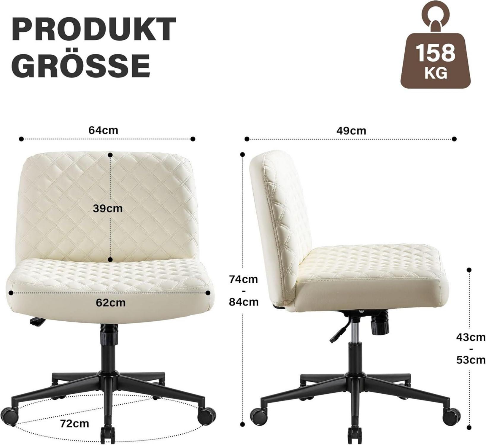 Ergonomischer Bürostuhl ohne Armlehnen, Höhenverstellbar