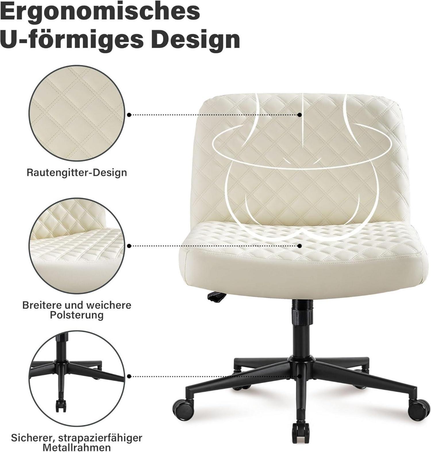 Ergonomischer Bürostuhl ohne Armlehnen mit Rollen und breitem Kissen