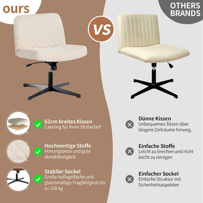 Ergonomischer Bürostuhl ohne Armlehnen, Breites Kissen, Höhenverstellbar