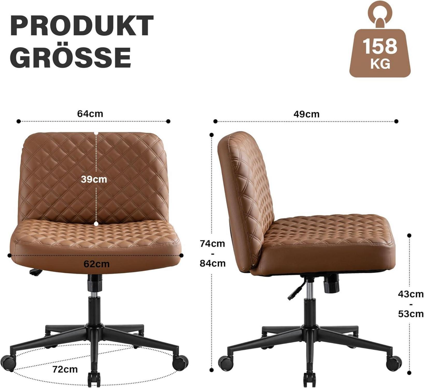 Bürostuhl ohne Armlehnen mit Rollen und breitem