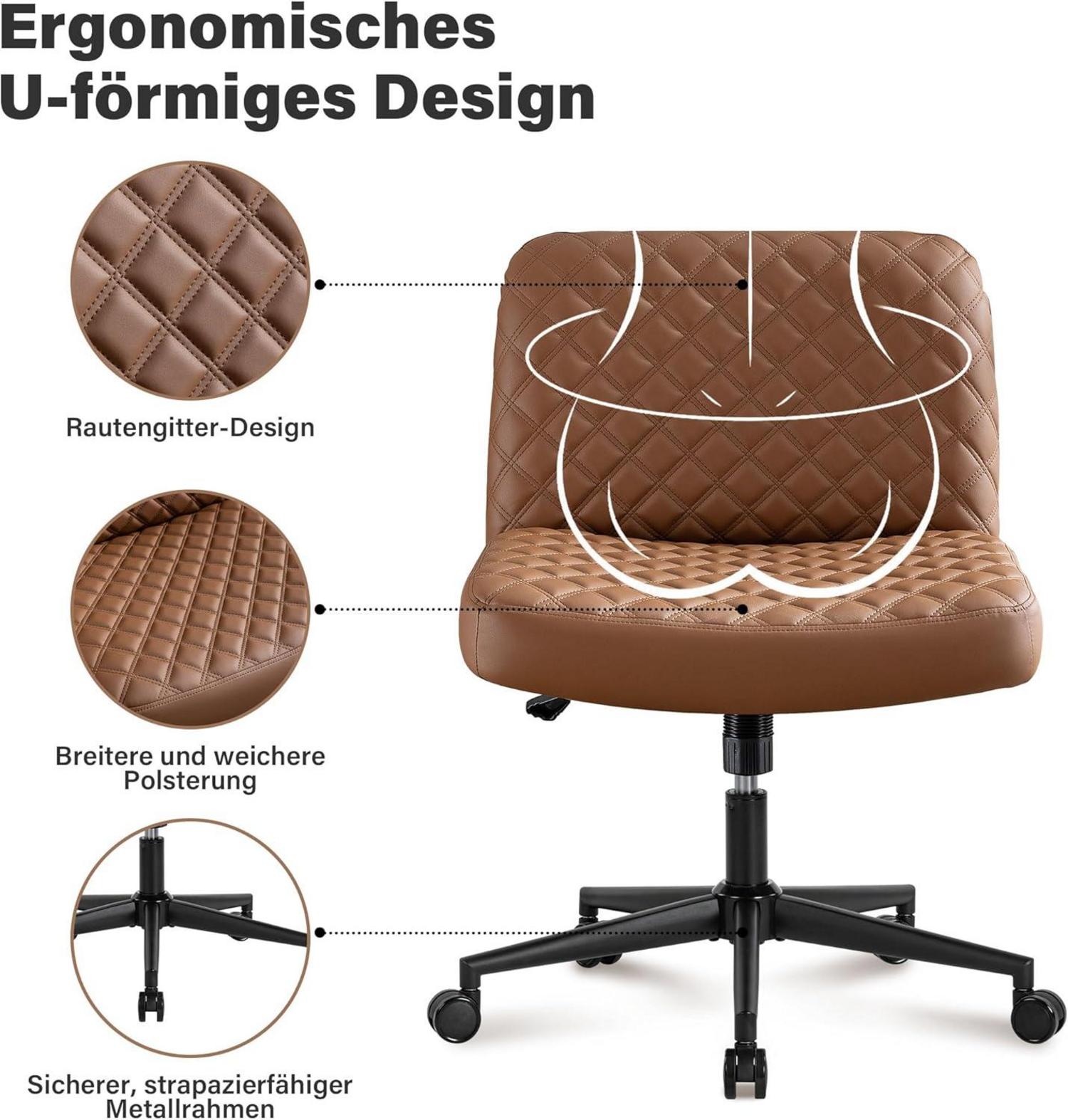 Ergonomischer Bürostuhl ohne Armlehnen, mit Rollen, Wippfunktion - Höhenverstellbar