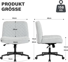Bürostuhl ohne Armlehnen mit Rollen und breitem Kissen