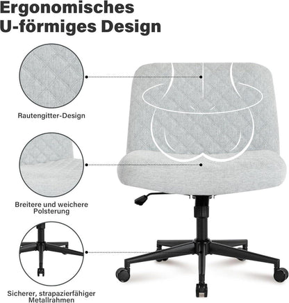 Bürostuhl ohne Armlehnen, ergonomisch, höhenverstellbar, 360° drehbar