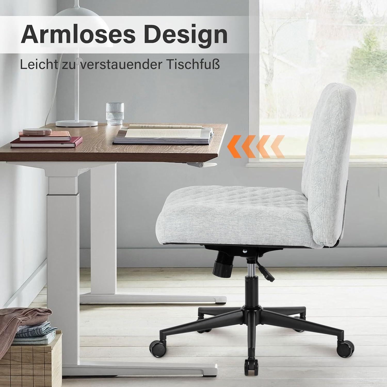 Bürostuhl ohne Armlehnen mit Rollen, Breites Kissen, Wippfunktion