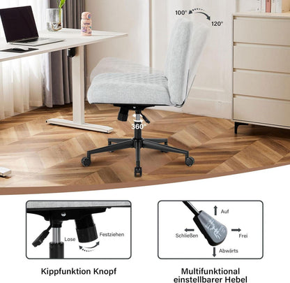 Ergonomischer Bürostuhl ohne Armlehnen mit Rollen und Wippfunktion