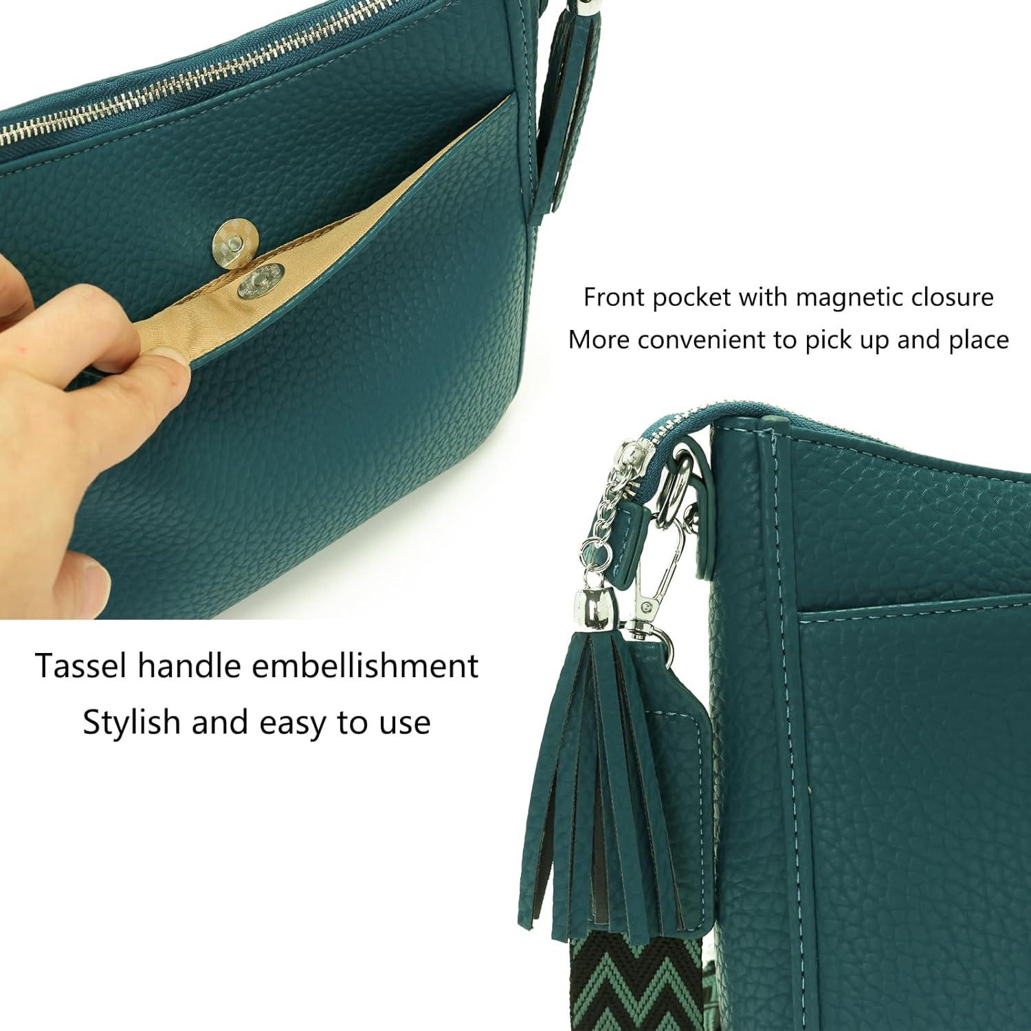 Damen Handtasche Mittelgroß Umhängetasche Grün Vegan Leder Crossbody