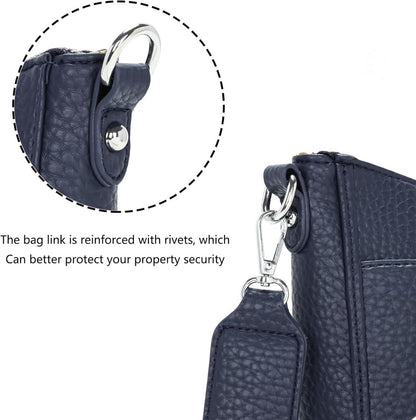 Damen Umhängetasche Blau Handtasche Vegan Leder Crossbody Bag
