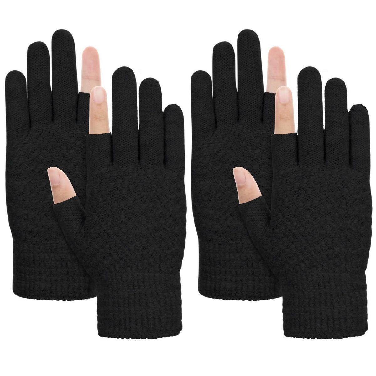 Fingerlose Handschuhe Damen Herren Warm mit Fleece Futter 2 Paar