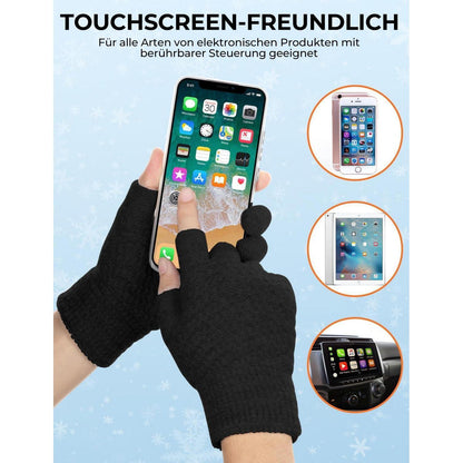 Fingerlose Handschuhe Damen Herren Warm mit Fleece Futter 2 Paar
