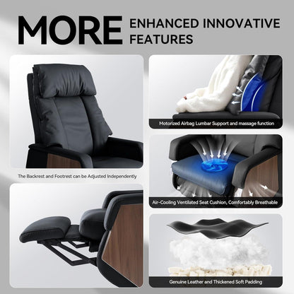 EMIAH Ergonomischer Bürostuhl mit Fußstütze Liege- und Massagefunktion Echtes Leder