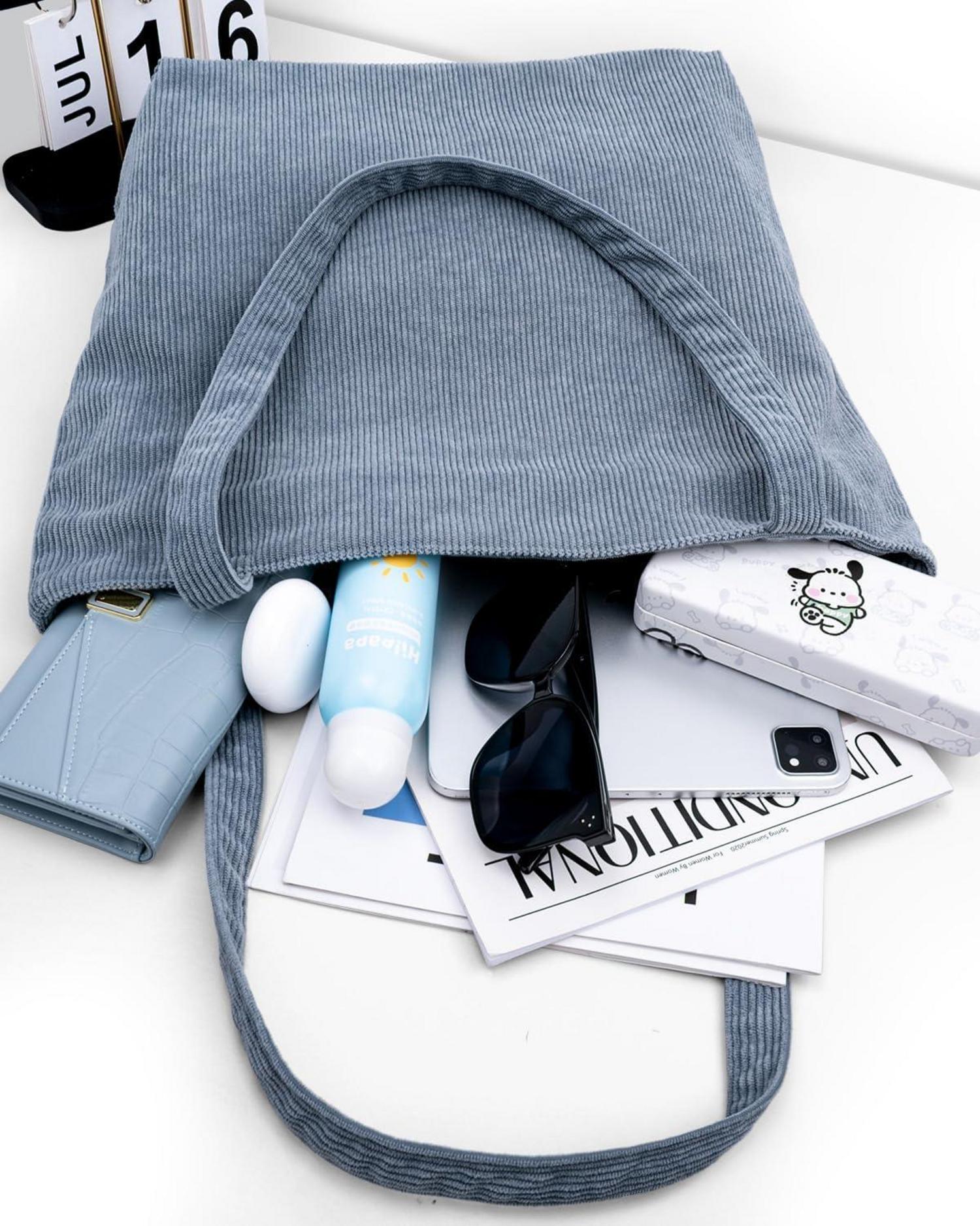 Große Cord Damen Handtasche mit Reißverschluss - Tote Bag