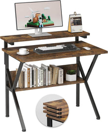 Kleiner Computertisch mit Regal für Home Office, Schwarz/Vintage Braun