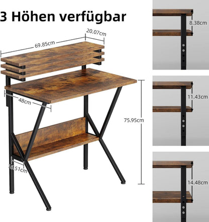 Kleiner Computertisch mit Regal für Home Office, Schwarz/Vintage Braun