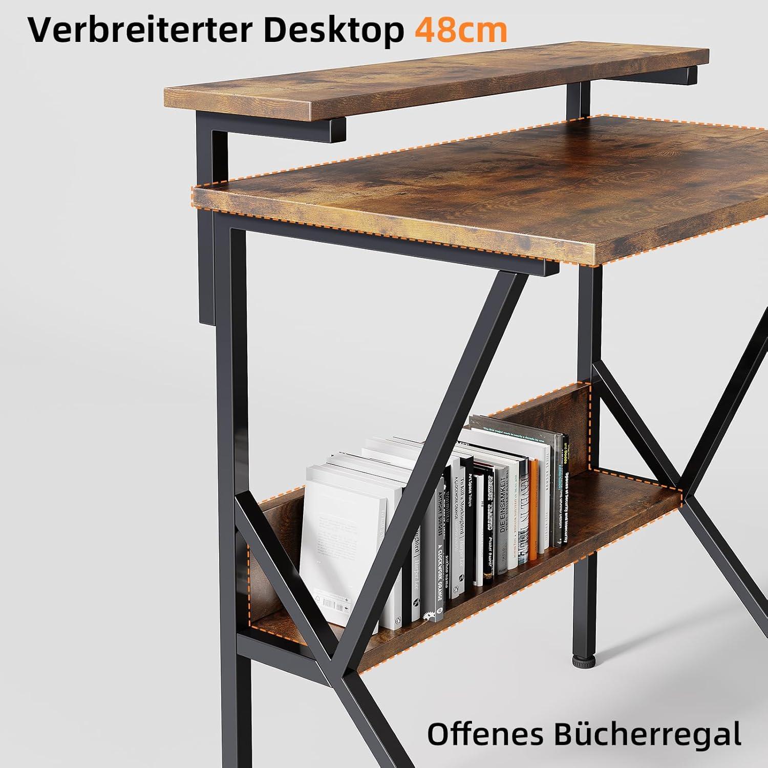CAIYUN Kleiner Schreibtisch 70x48 cm Schwarz Vintage Braun Bürotisch