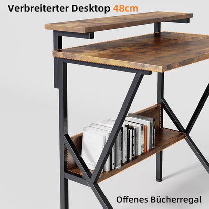 CAIYUN Kleiner Schreibtisch 70x48 cm Schwarz Vintage Braun Bürotisch