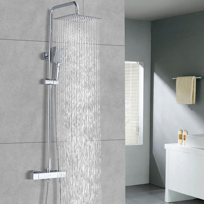 Chrom Duschsystem Square mit Thermostat & Regenduschkopf