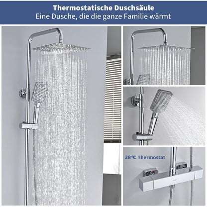 Chrom Duschsystem Square mit Thermostat & Regenduschkopf