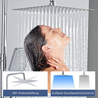 Chrom Duschsystem Square mit Thermostat & Regenduschkopf