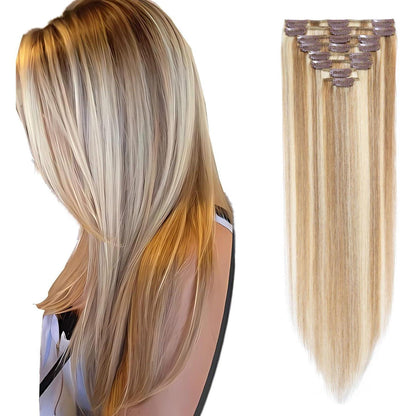 Clip in Echthaar Extensions #12/613 Blond 20cm - 8 Stück