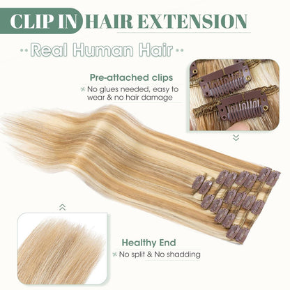 Clip in Echthaar Extensions #12/613 Blond 20cm - 8 Stück