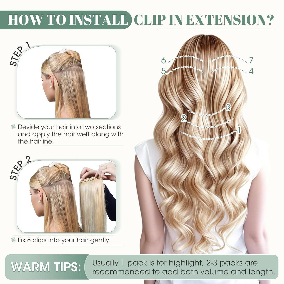Clip in Echthaar Extensions #12/613 Blond 20cm - 8 Stück