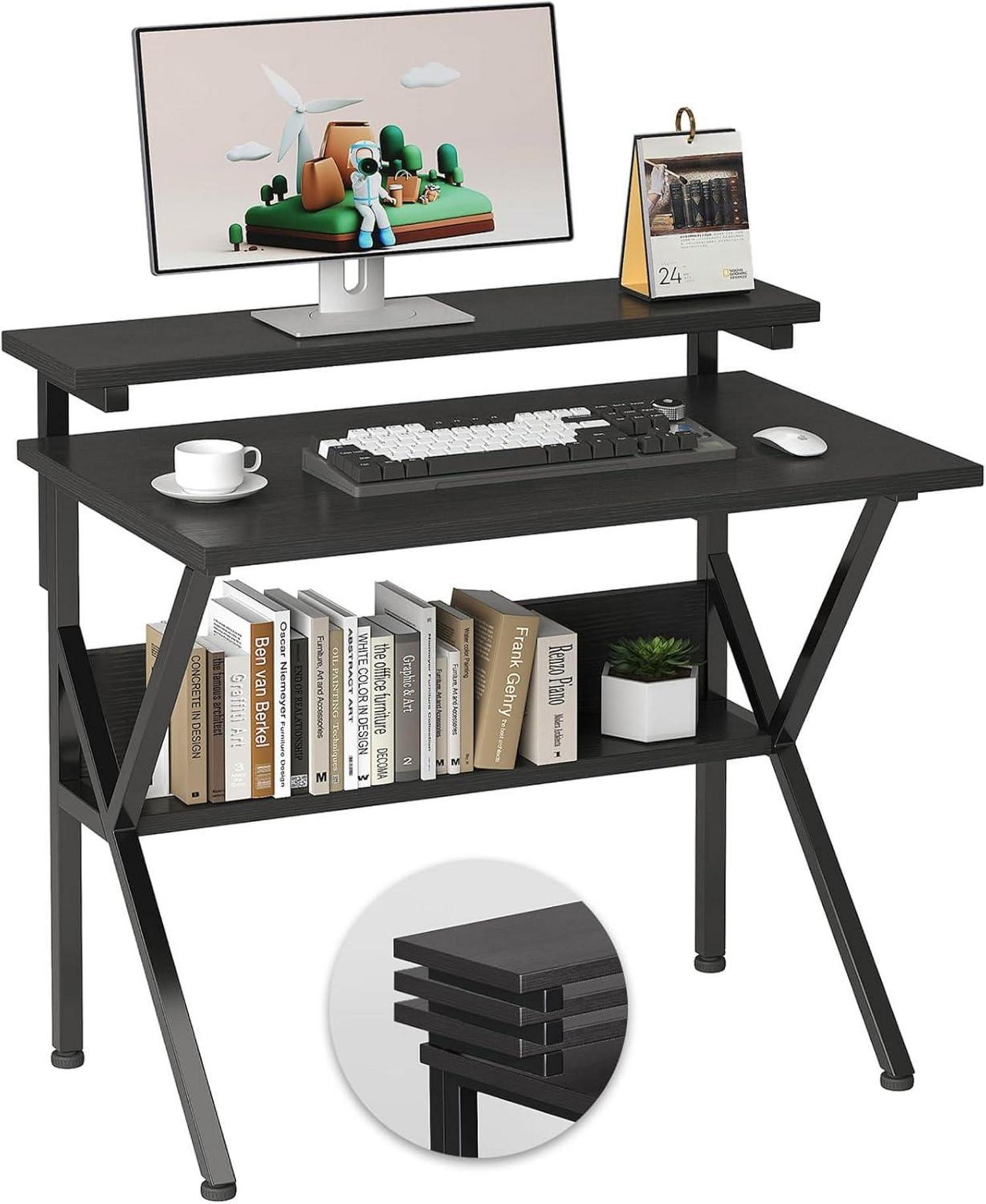 Kleiner Computertisch Schwarz mit Regal 70 x 48 cm