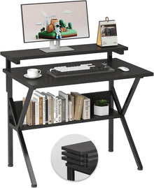 Kleiner Computertisch Schwarz mit Regal 70 x 48 cm