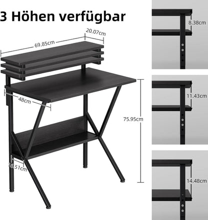 Kleiner Computertisch Schwarz mit Regal 70 x 48 cm