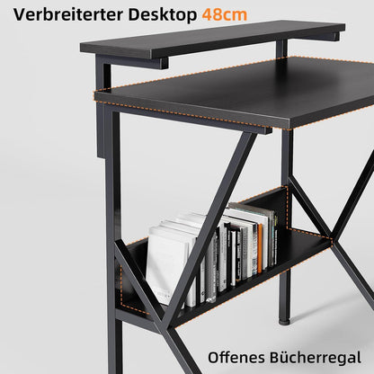 Kleiner Computertisch 70 x 48 cm, Schreibtisch mit Regal, Schwarz