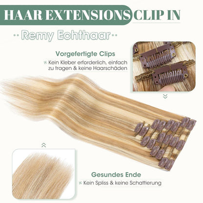 Echthaar Clip ins Blond 45cm - 8 Stück #12/613