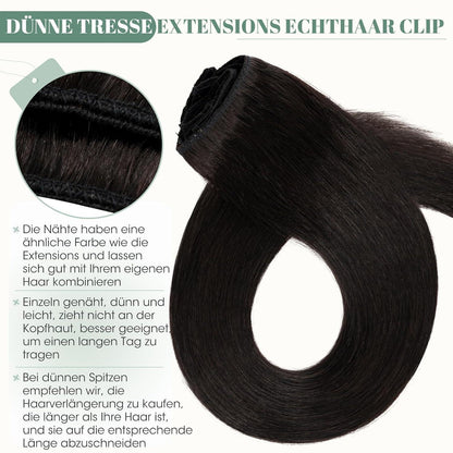 Echthaar Clip ins Extensions Schwarz 45cm - 8 Stück