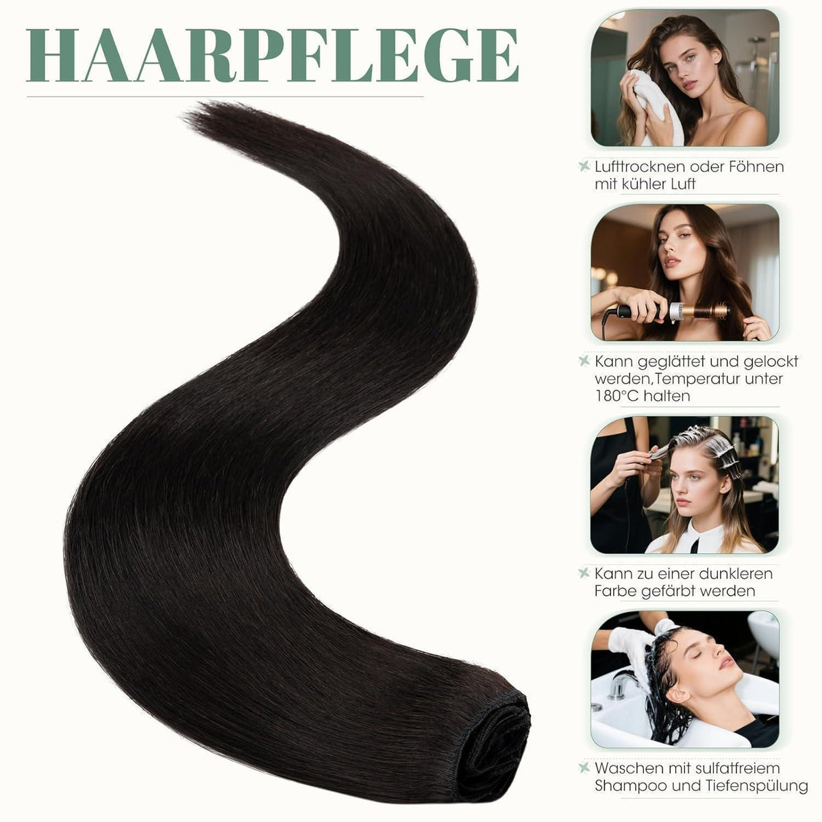 Echthaar Clip ins Extensions Schwarz 45cm - 8 Stück