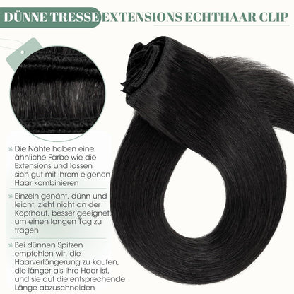 Echthaar Clip ins Haarverlängerung #1 Lackschwarz 45cm - 8 Stück