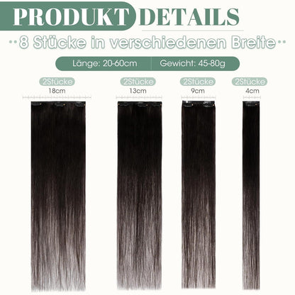 Echthaar Clip ins Haarverlängerung Schwarz 50cm - 8 Stück