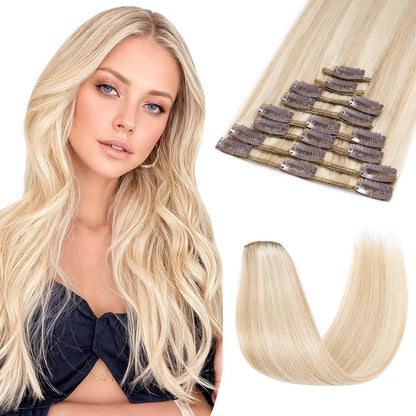 Echthaar Clip ins Extensions #18/613 Blond 45cm - 8 Stück
