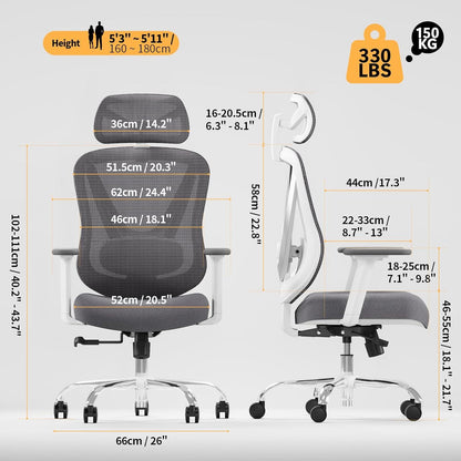 Ergonomischer Bürostuhl mit 3D Lendenstütze und