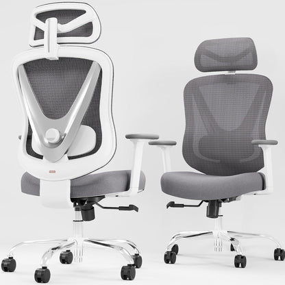 Ergonomischer Bürostuhl Weiß 3D Lendenstütze 3D Armlehnen