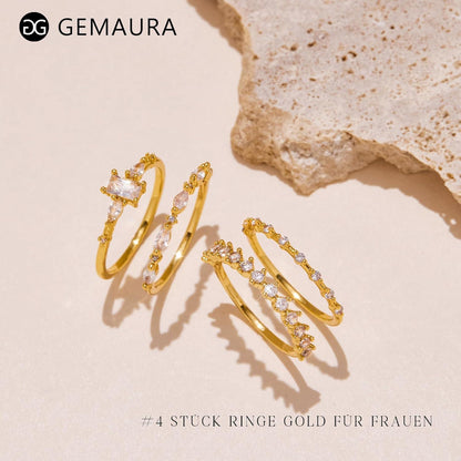 Ringe Gold Set 14 Karat Vergoldete Zirkonia Verlobungsring Damen 52-62
